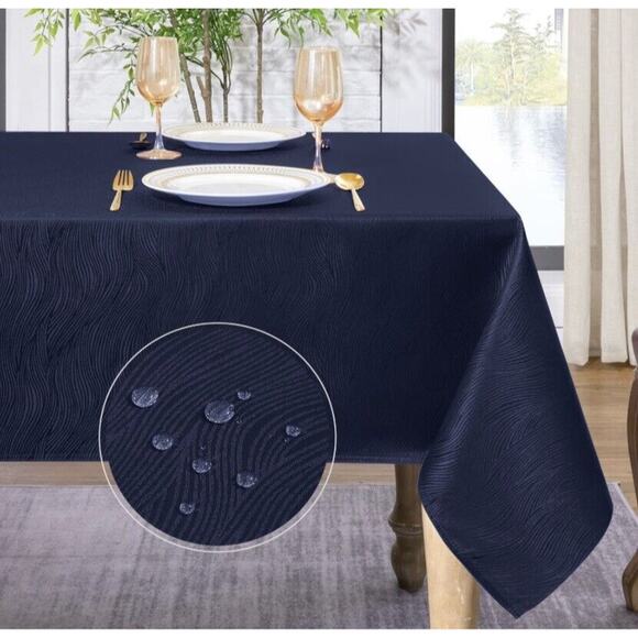 Navy Blue Tablecloth - 60 x 144 inch. Subtle Wave Pattern Wedding Event Home - Picture 3 of 4